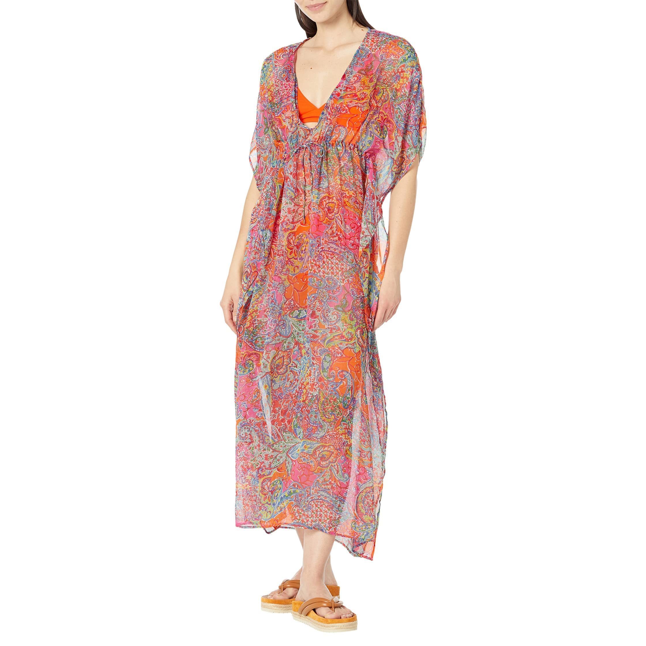 Lauren Ralph Lauren Amara Patchwork Midi Caftan Cover-Up Multi Xs (Us 4)